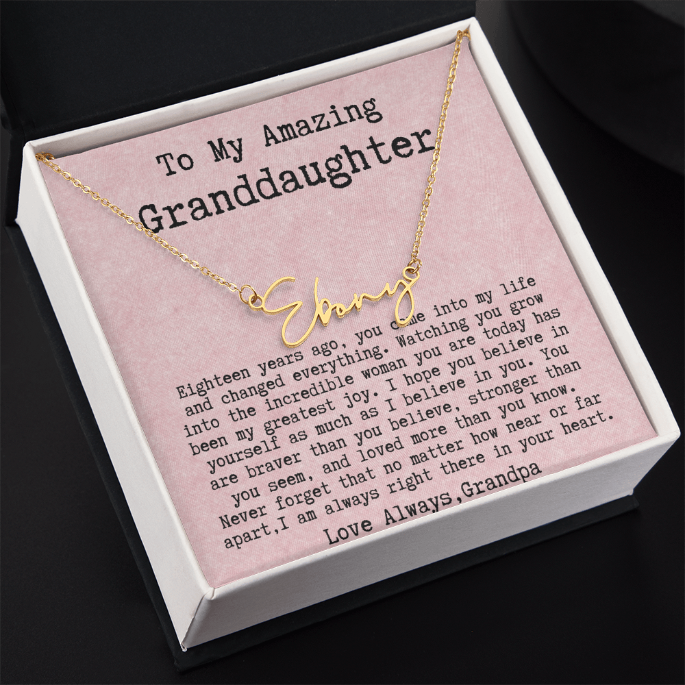 Personalized 18th Birthday Gift for Granddaughter from Grandpa - Signature Style Name Necklace