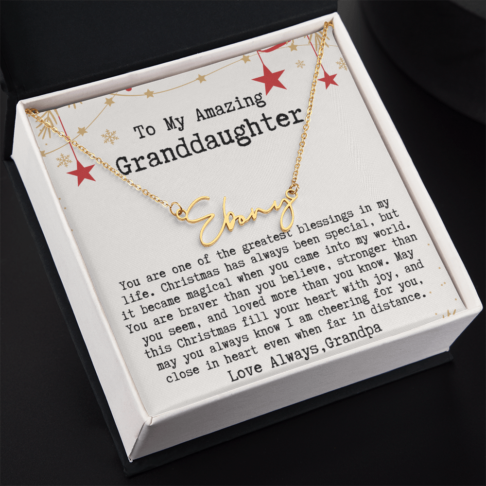 Personalized Christmas Gift from Grandpa to Granddaughter - Signature Style Name Necklace