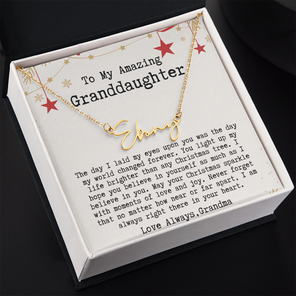 Personalized Christmas Gift from Grandma to Granddaughter - Signature Style Name Necklace