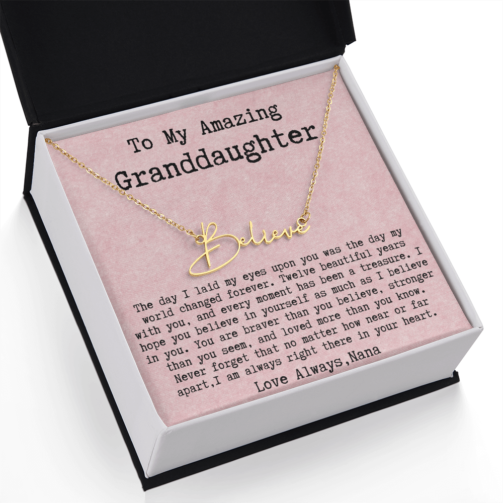 Personalized 12th Birthday Gift from Nana to Granddaughter - Signature Style Name Necklace