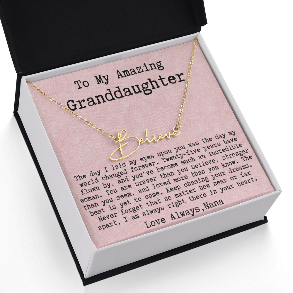 Personalized 25th Birthday Gift from Nana to Granddaughter - Signature Style Name Necklace
