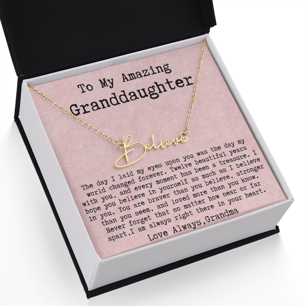Personalized 12th Birthday Gift from Grandma to Granddaughter - Signature Style Name Necklace