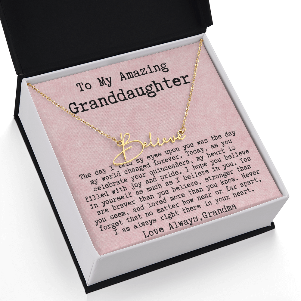 Personalized Quinceañera Gift from Grandma to Granddaughter - Signature Style Name Necklace