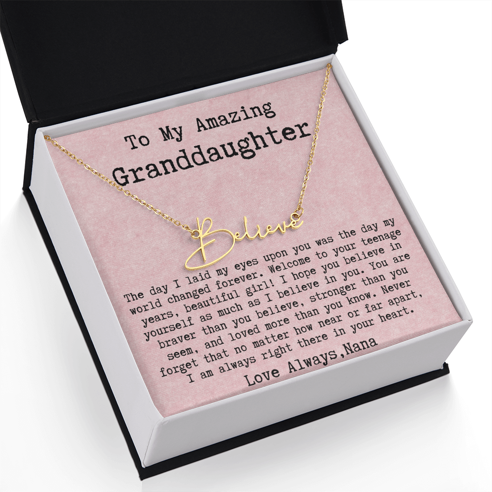 Personalized 13th Birthday Gift for Granddaughter from Nana - Signature Style Name Necklace