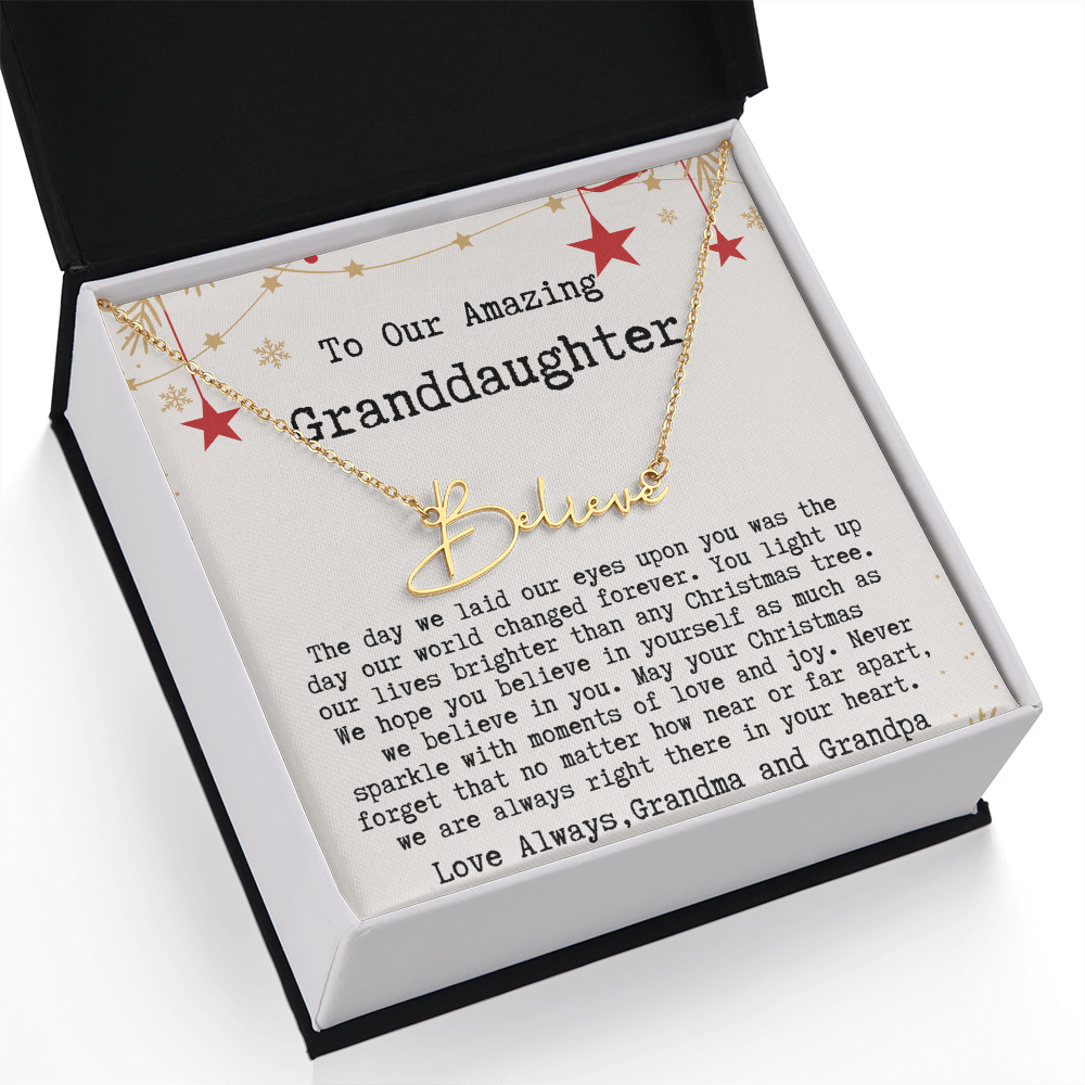 Personalized Christmas Gift from Grandma & Grandpa to Granddaughter - Signature Style Name Necklace