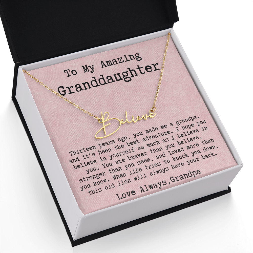 Personalized Birthday Gift for Granddaughter from Grandma and Grandpa - Signature Style Name Necklace