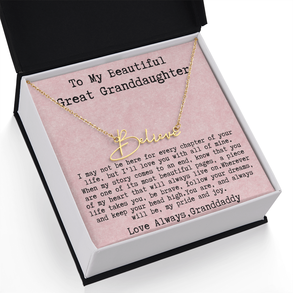 Gift for Great Granddaughter from Granddaddy - Signature Style Name Necklace