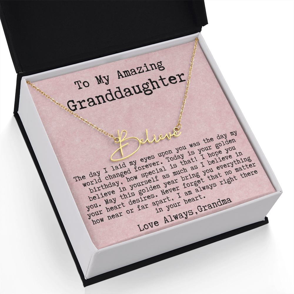 Personalized Golden Birthday Gift from Grandma to Granddaughter - Signature Style Name Necklace
