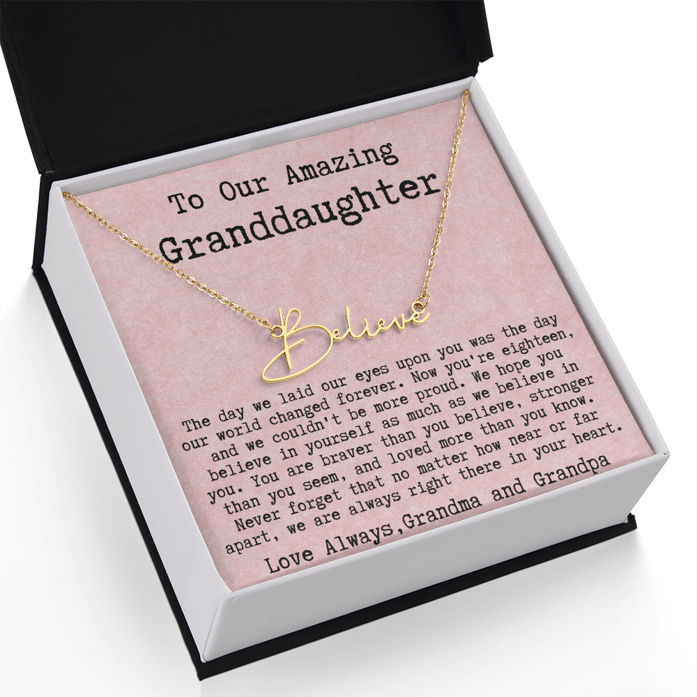 Personalized 18th Birthday Gift for Granddaughter from Grandma and Grandpa - Signature Style Name Necklace