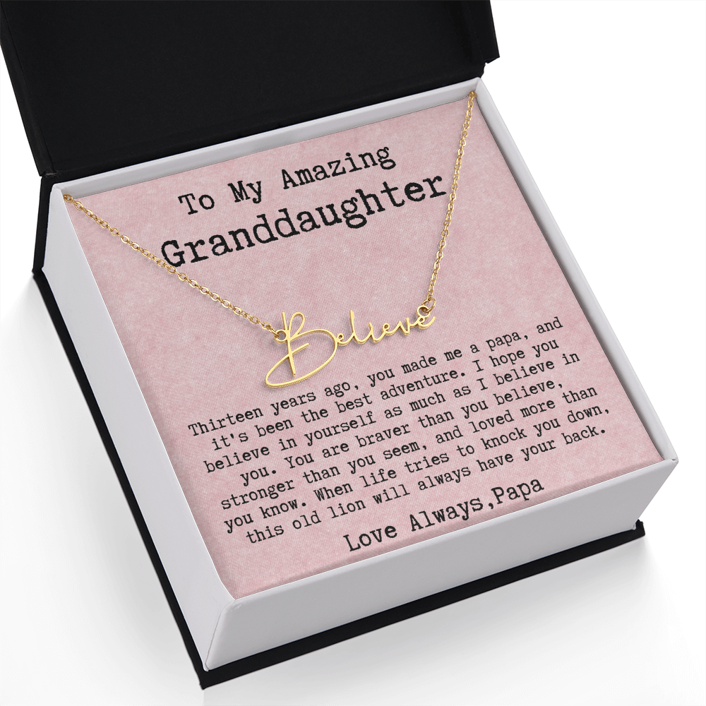 Personalized 13th Birthday Gift for Granddaughter from Papa - Signature Style Name Necklace