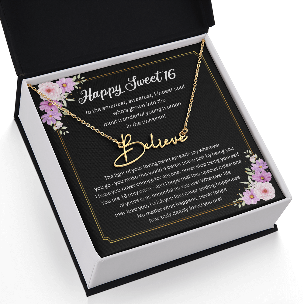 Personalized Sweet 16 Birthday Gift – Custom Signature Style Name Necklace – Unique Name Plate Necklace for Granddaughter from Grandma or Daughter from Mom