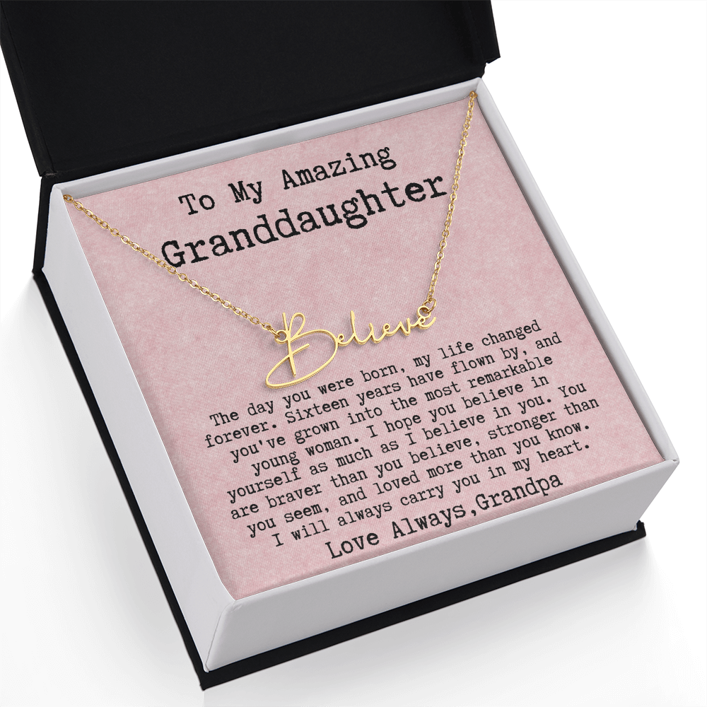 Personalized 16th Birthday Gift for Granddaughter from Grandpa - Signature Style Name Necklace