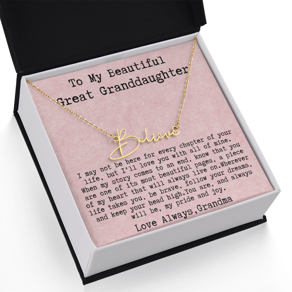Gift for Great Granddaughter from Grandma - Signature Style Name Necklace