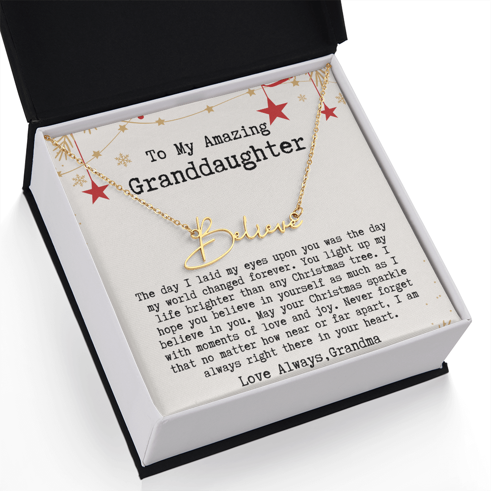 Personalized Christmas Gift from Grandma to Granddaughter - Signature Style Name Necklace