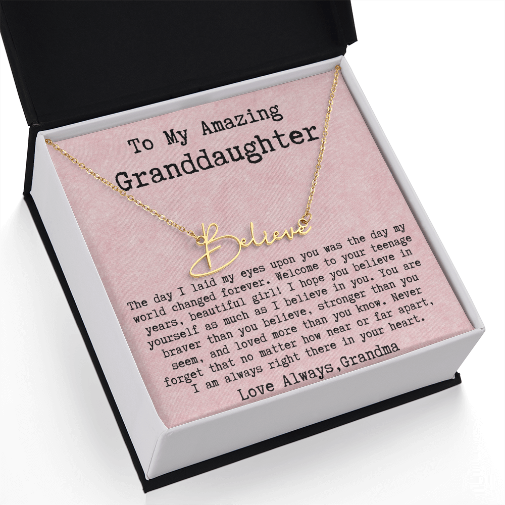 Personalized 13th Birthday Gift for Granddaughter from Grandma - Signature Style Name Necklace