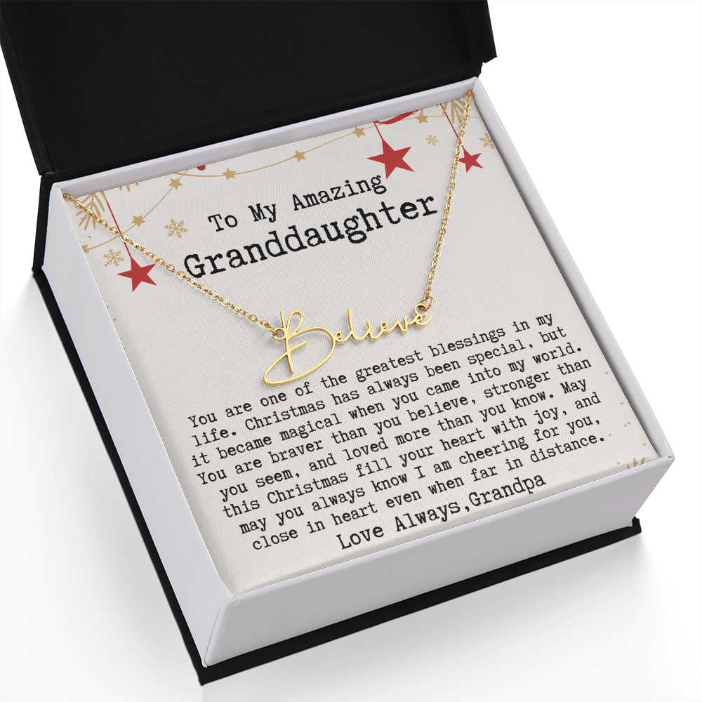 Personalized Christmas Gift from Grandpa to Granddaughter - Signature Style Name Necklace