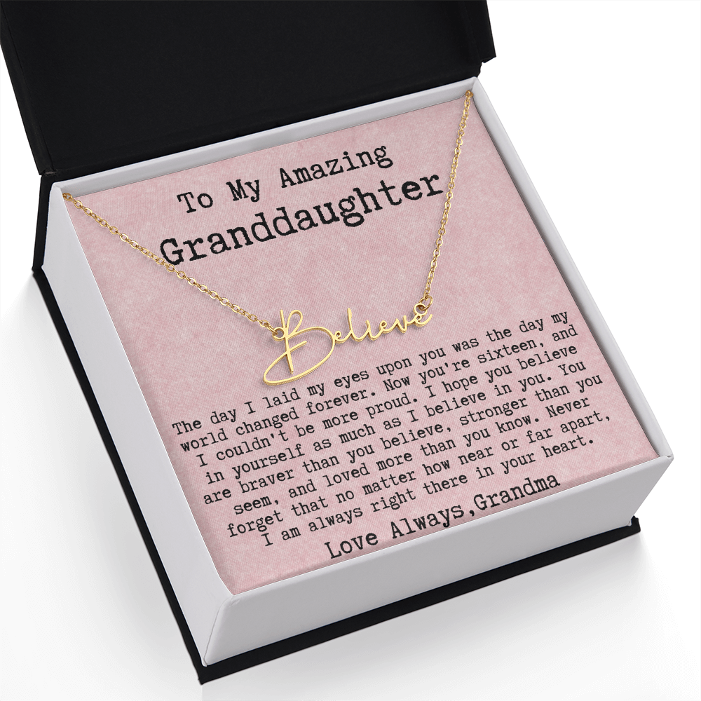 Personalized 16th Birthday Gift for Granddaughter from Grandma - Signature Style Name Necklace