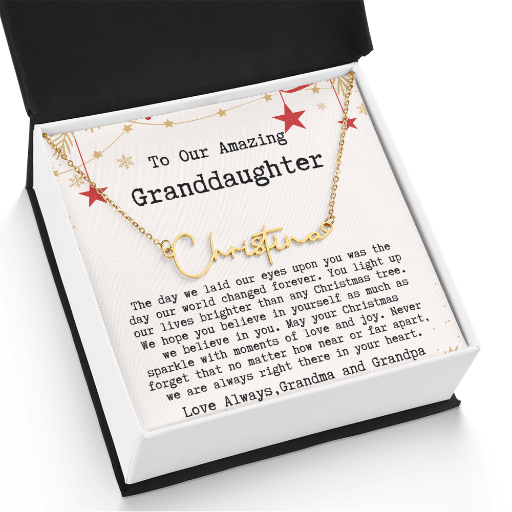 Personalized Christmas Gift from Grandma & Grandpa to Granddaughter - Signature Style Name Necklace