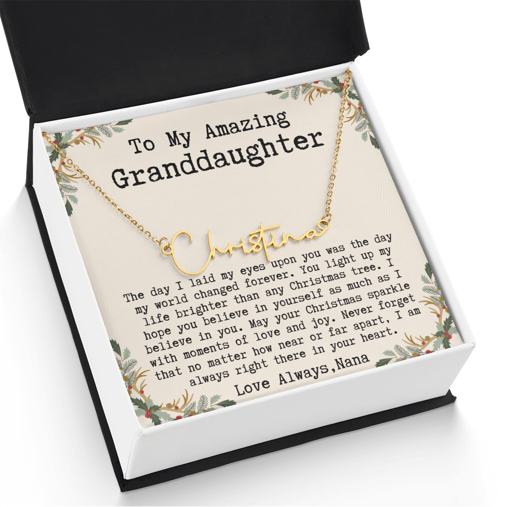 Custom Christmas Gift from Nana to Granddaughter - Signature Style Name Necklace