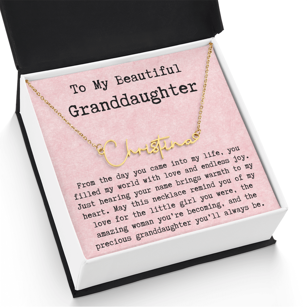 Personalized Birthday Gift for Granddaughter – Custom Signature Style Name Necklace – Unique Name Plate Necklace from Grandma, Nana, or Grandpa