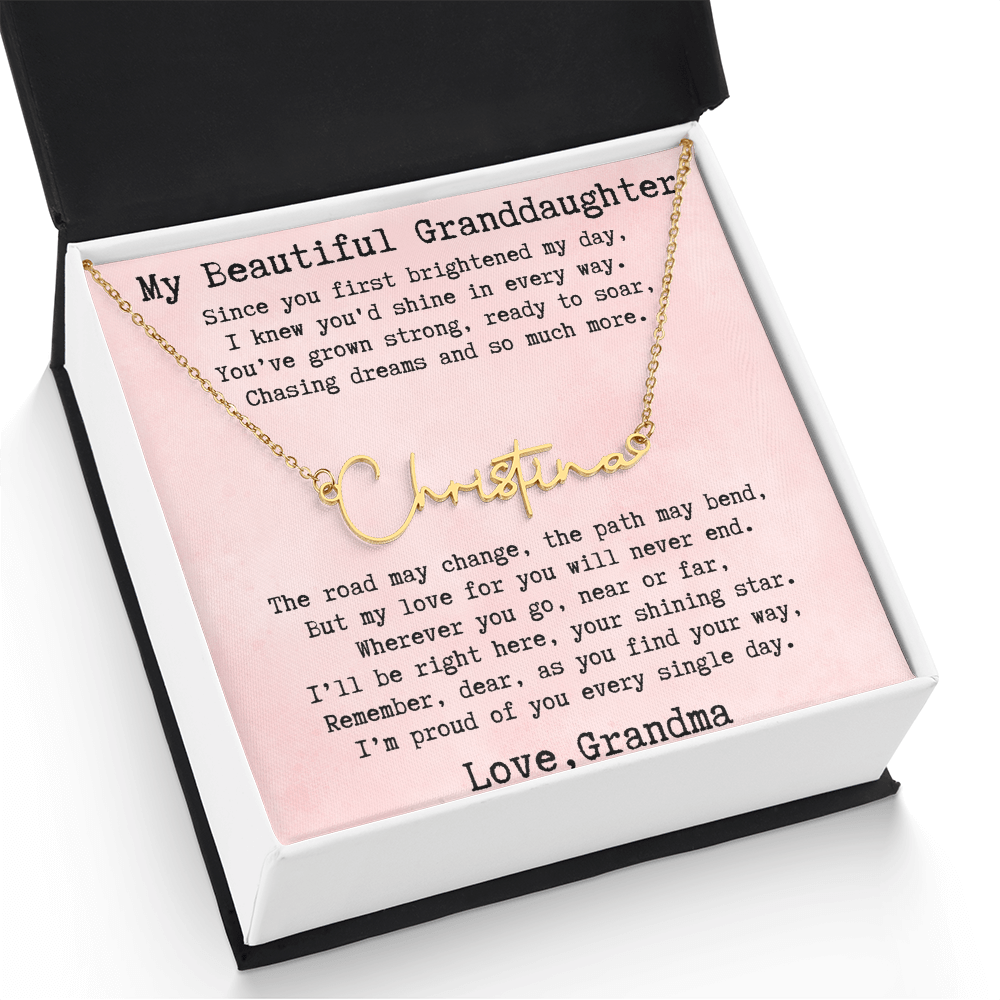 Personalized Birthday Gift for Granddaughter – Custom Signature Style Name Necklace – Unique Name Plate Necklace from Grandma