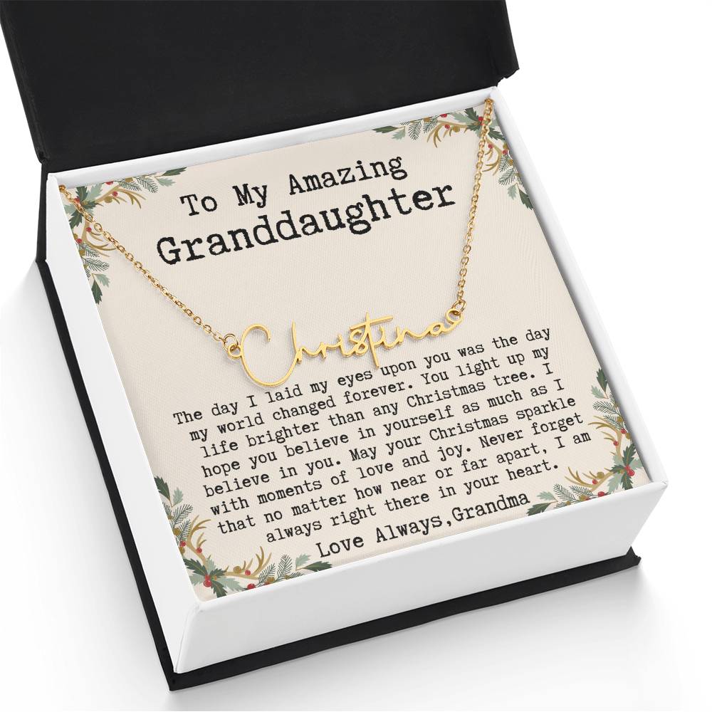 Custom Christmas Gift from Grandma to Granddaughter - Signature Style Name Necklace