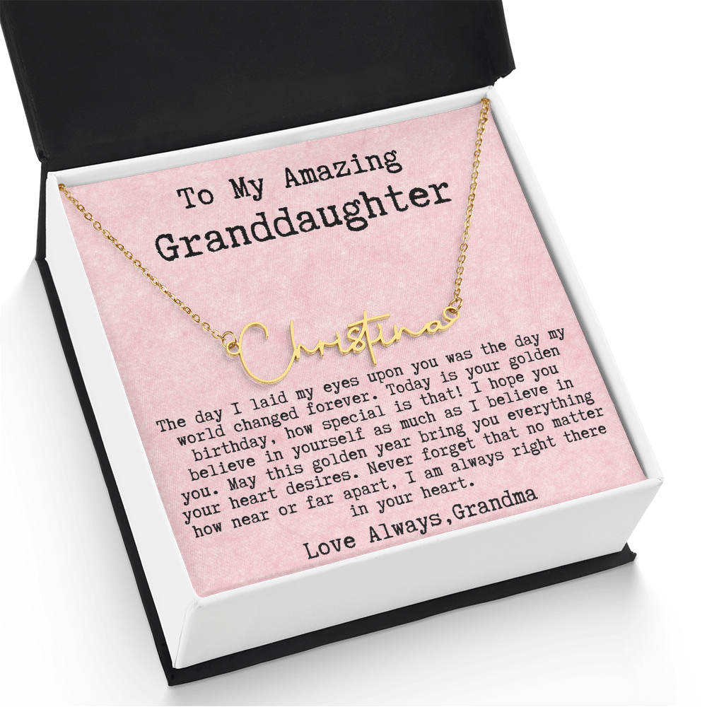 Personalized Golden Birthday Gift from Grandma to Granddaughter - Signature Style Name Necklace