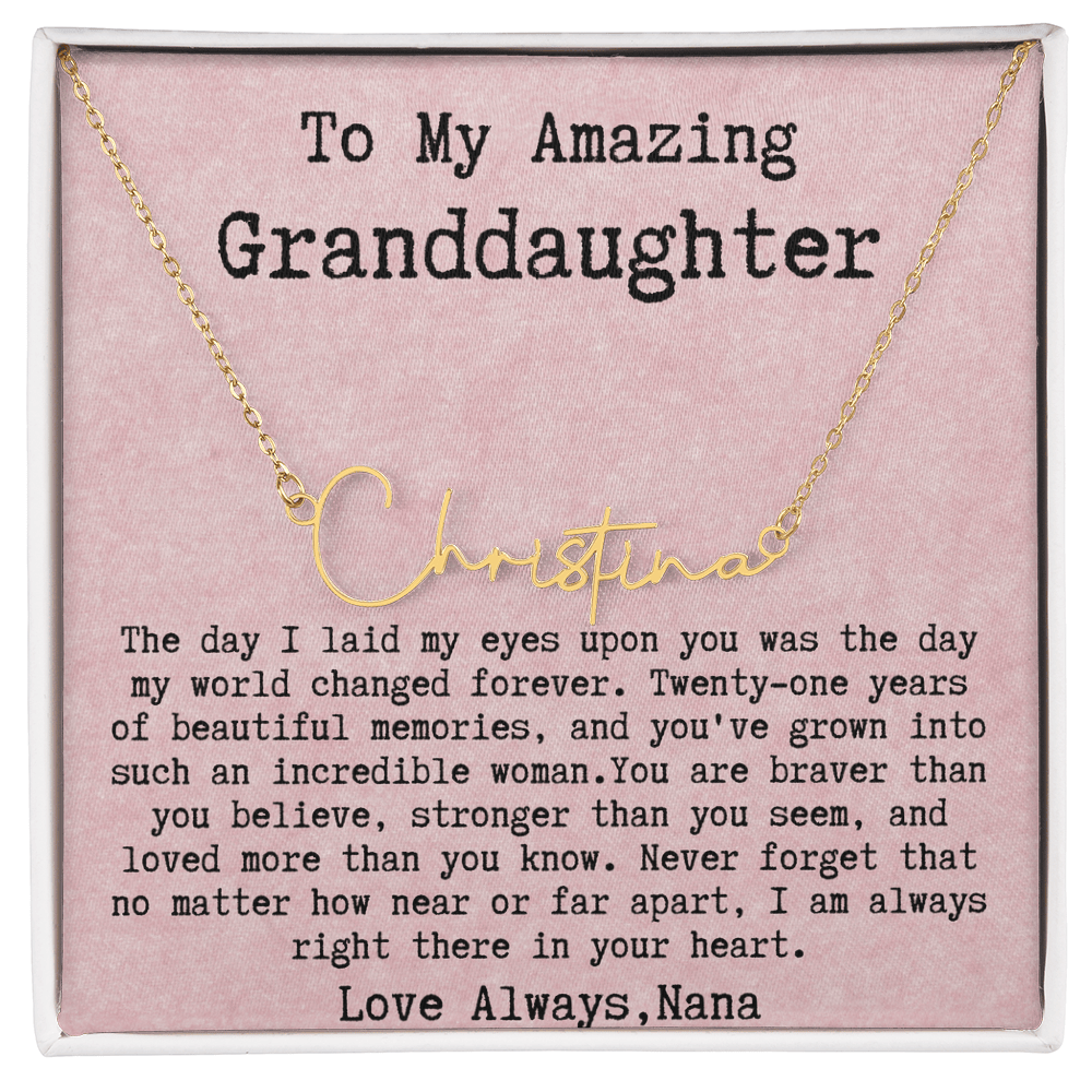 Personalized 21st Birthday Gift from Nana to Granddaughter - Signature Style Name Necklace