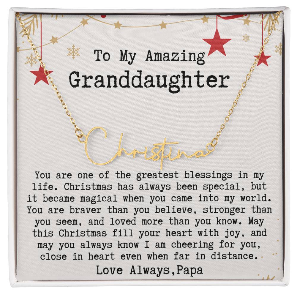 Personalized Christmas Gift from Papa to Granddaughter - Signature Style Name Necklace