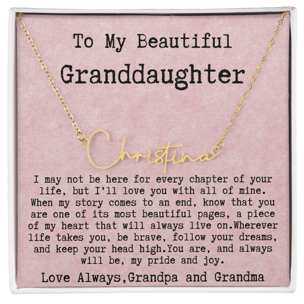 Gift for Granddaughter from Grandpa and Grandma - Signature Style Name Necklace