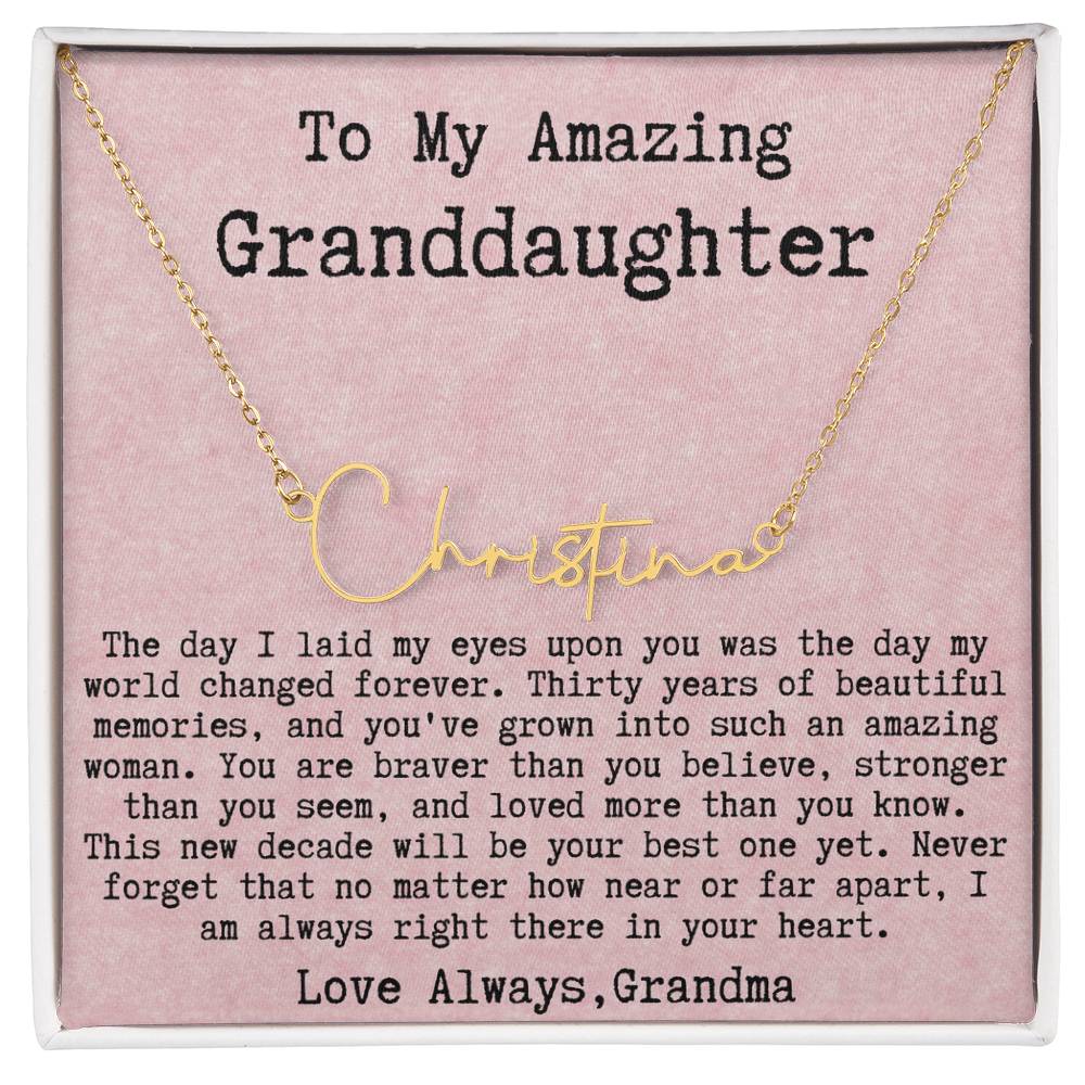 Personalized 30th Birthday Gift from Grandma to Granddaughter - Signature Style Name Necklace