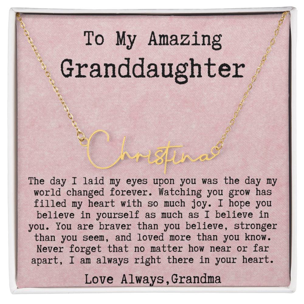Personalized Birthday Gift for Granddaughter from Grandma - Signature Style Name Necklace
