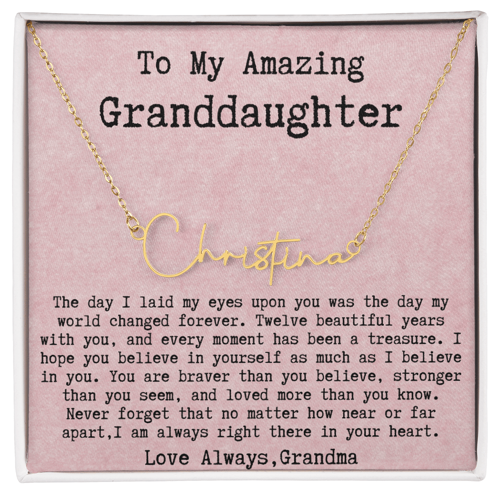 Personalized 12th Birthday Gift from Grandma to Granddaughter - Signature Style Name Necklace