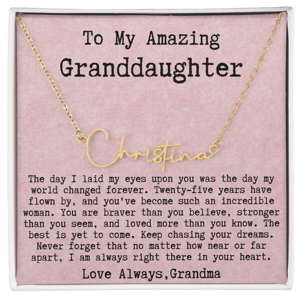 Personalized 25th Birthday Gift from Grandma to Granddaughter - Signature Style Name Necklace