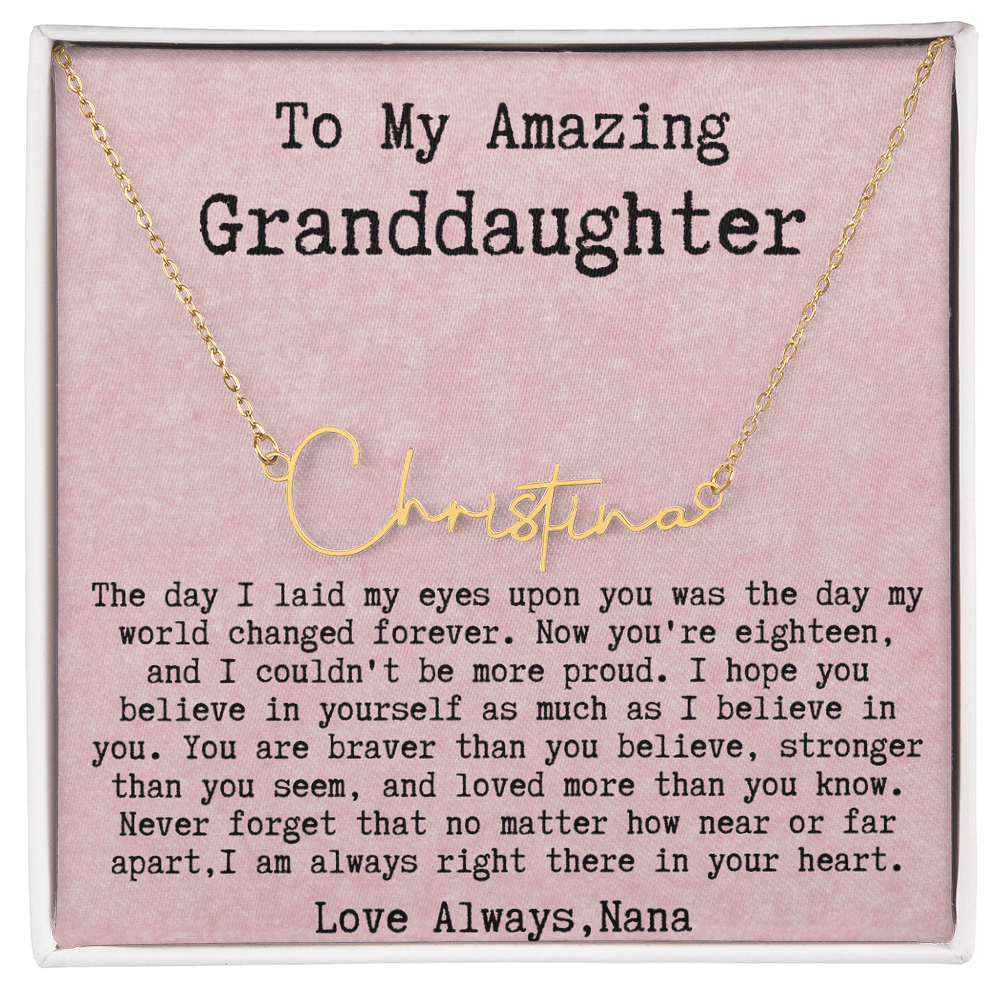 Personalized 18th Birthday Gift for Granddaughter from Nana - Signature Style Name Necklace