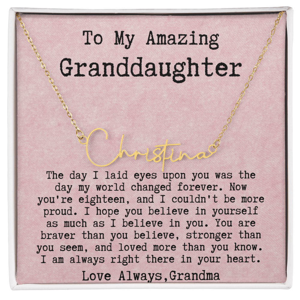 Personalized 18th Birthday Gift for Granddaughter from Grandma - Signature Style Name Necklace