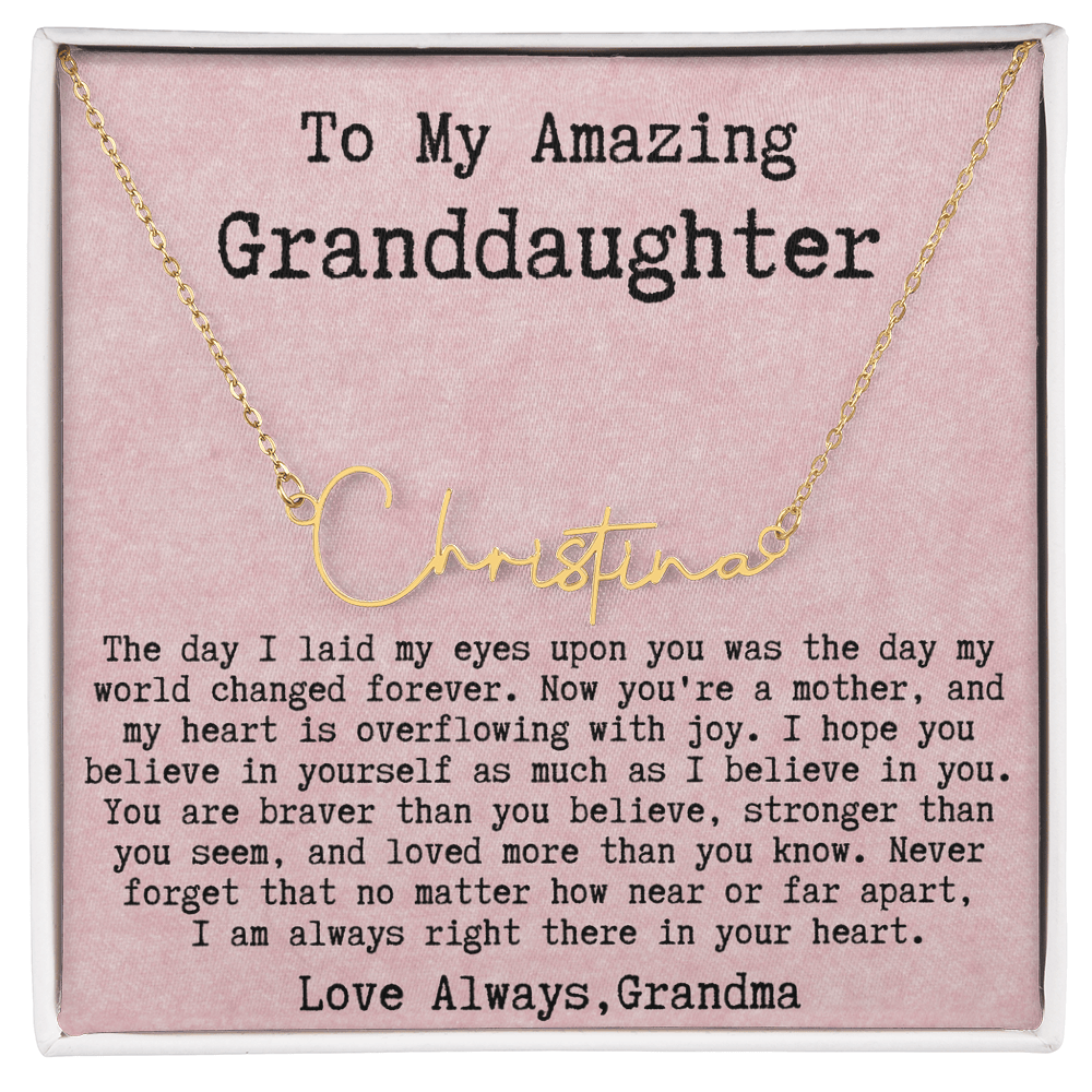 Personalized New Mom Gift from Grandma to Granddaughter - Signature Style Name Necklace