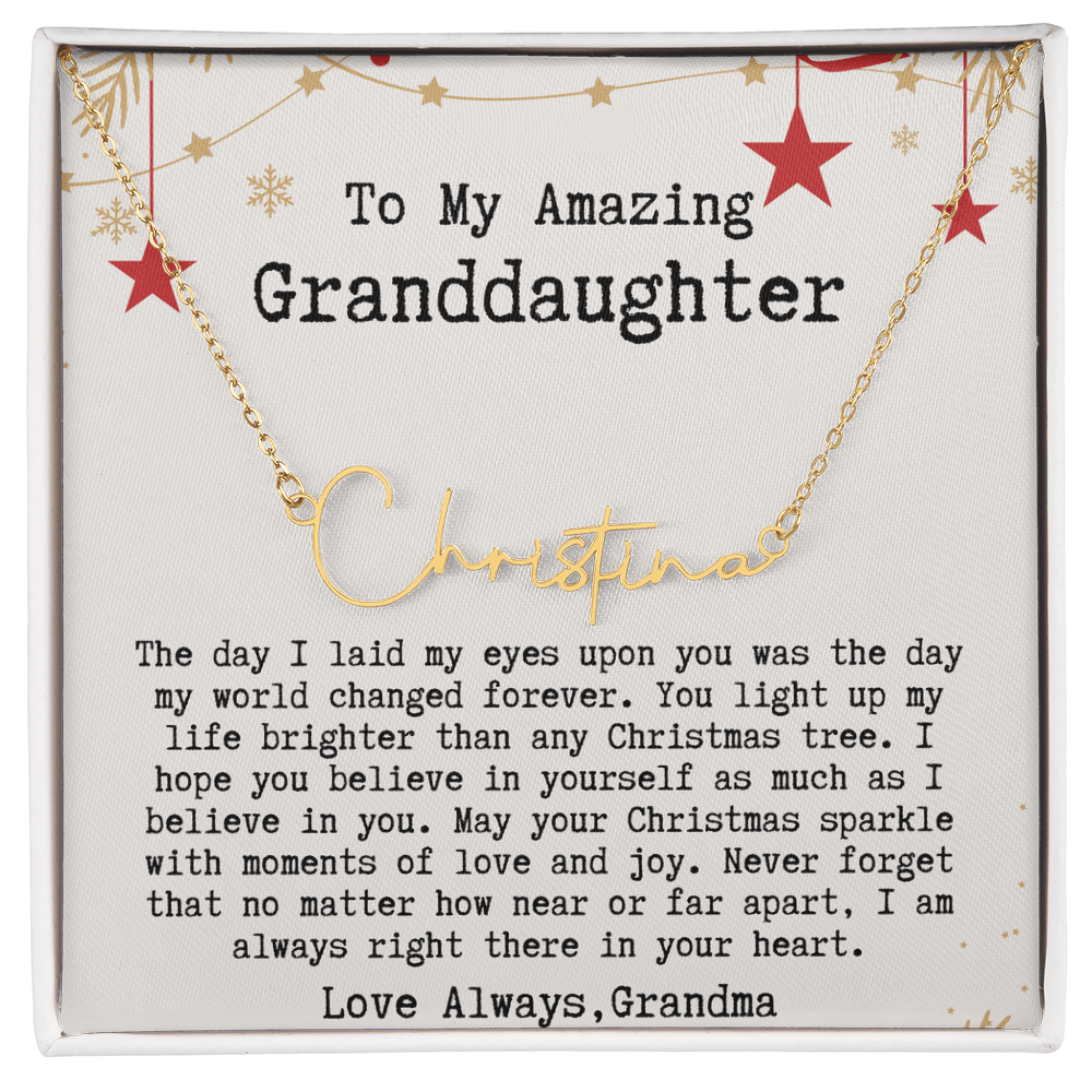 Personalized Christmas Gift from Grandma to Granddaughter - Signature Style Name Necklace