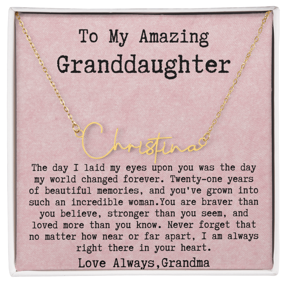 Personalized 21st Birthday Gift from Grandma - Signature Style Name Necklace