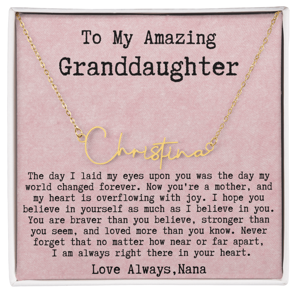 Personalized New Mom Gift from Nana to Granddaughter - Signature Style Name Necklace
