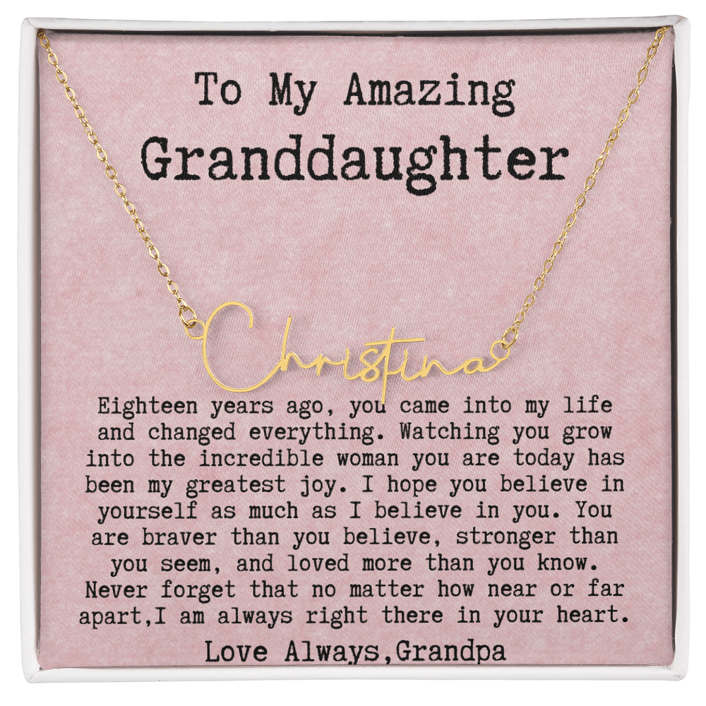 Personalized 18th Birthday Gift for Granddaughter from Grandpa - Signature Style Name Necklace