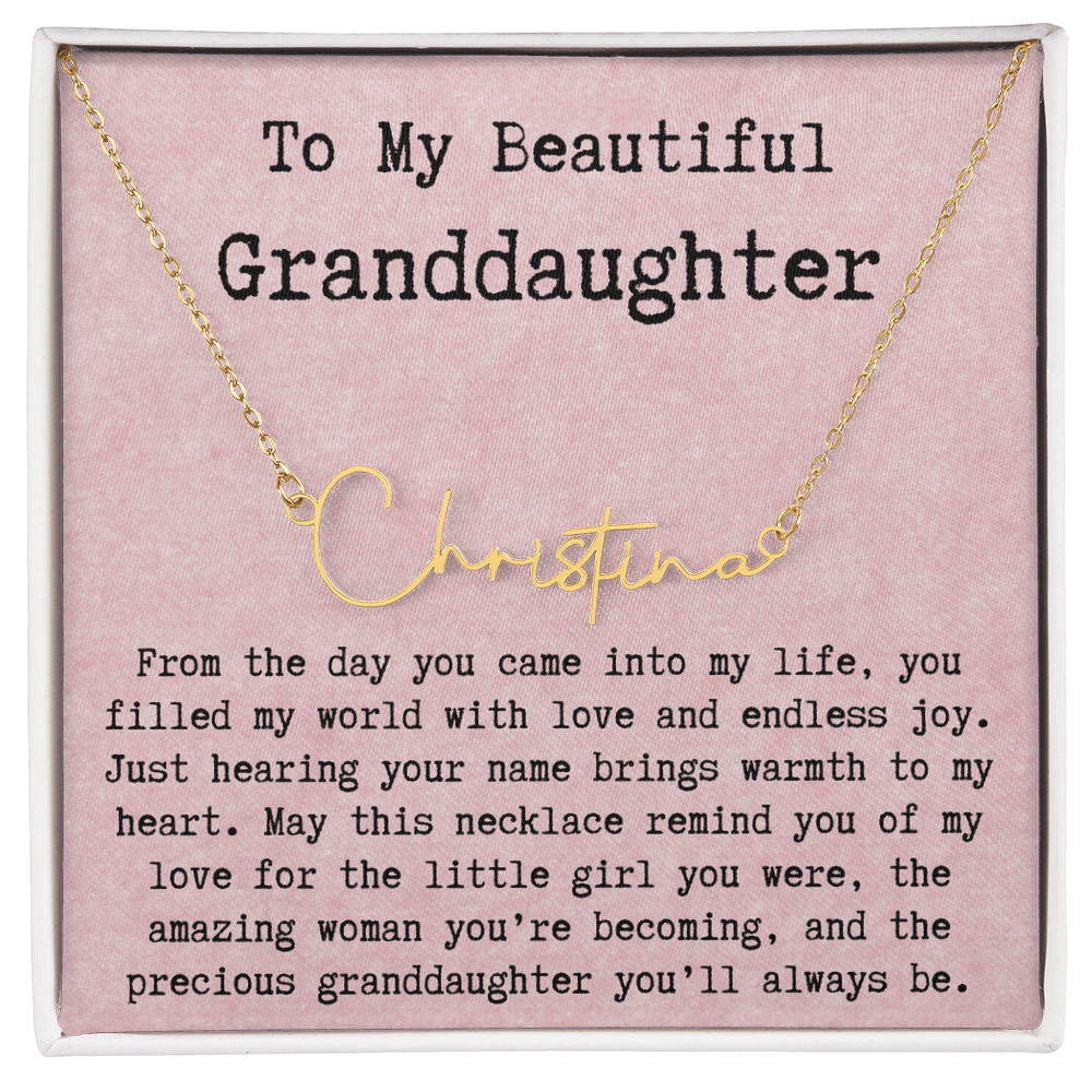 Personalized Birthday Gift for Granddaughter – Custom Signature Style Name Necklace – Unique Name Plate Necklace from Grandma, Nana, or Grandpa