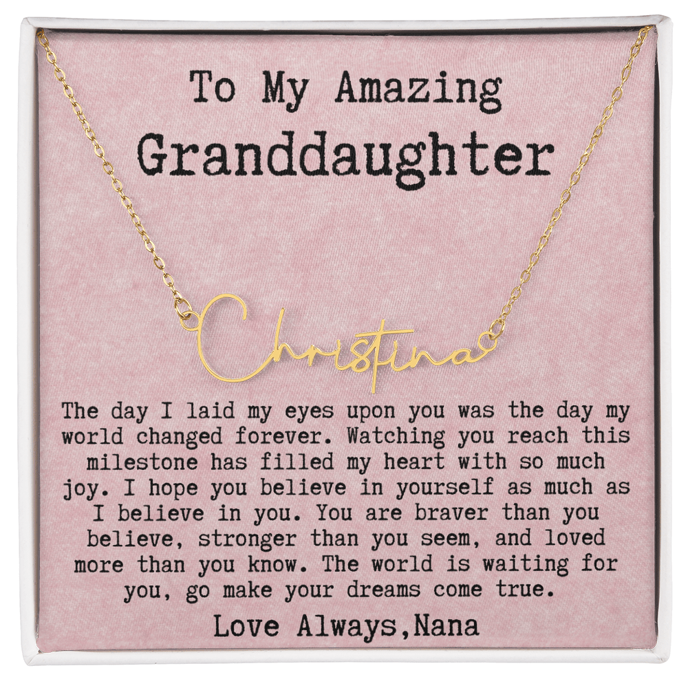 Personalized Graduation Gift from Nana to Granddaughter - Signature Style Name Necklace