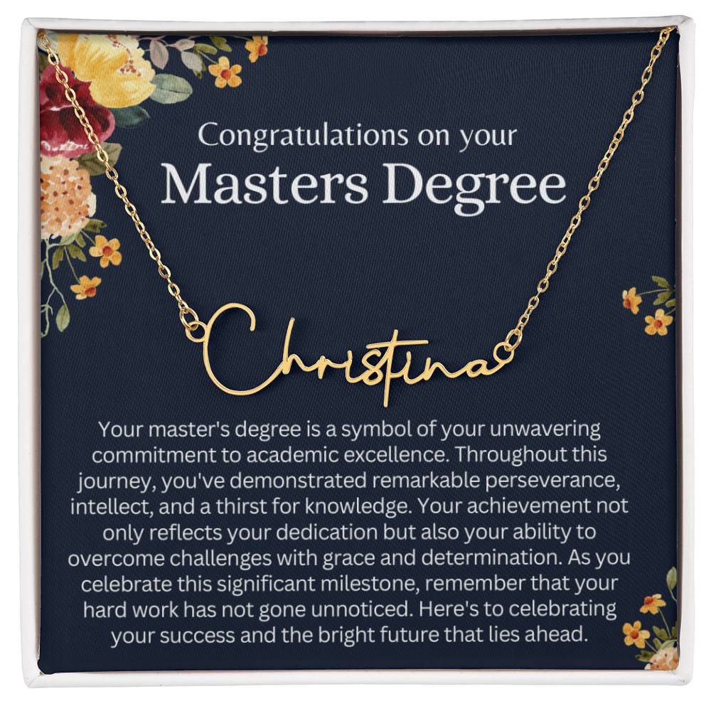 Personalized Masters Degree Gift for Her - Customizable Signature Style Name Necklace