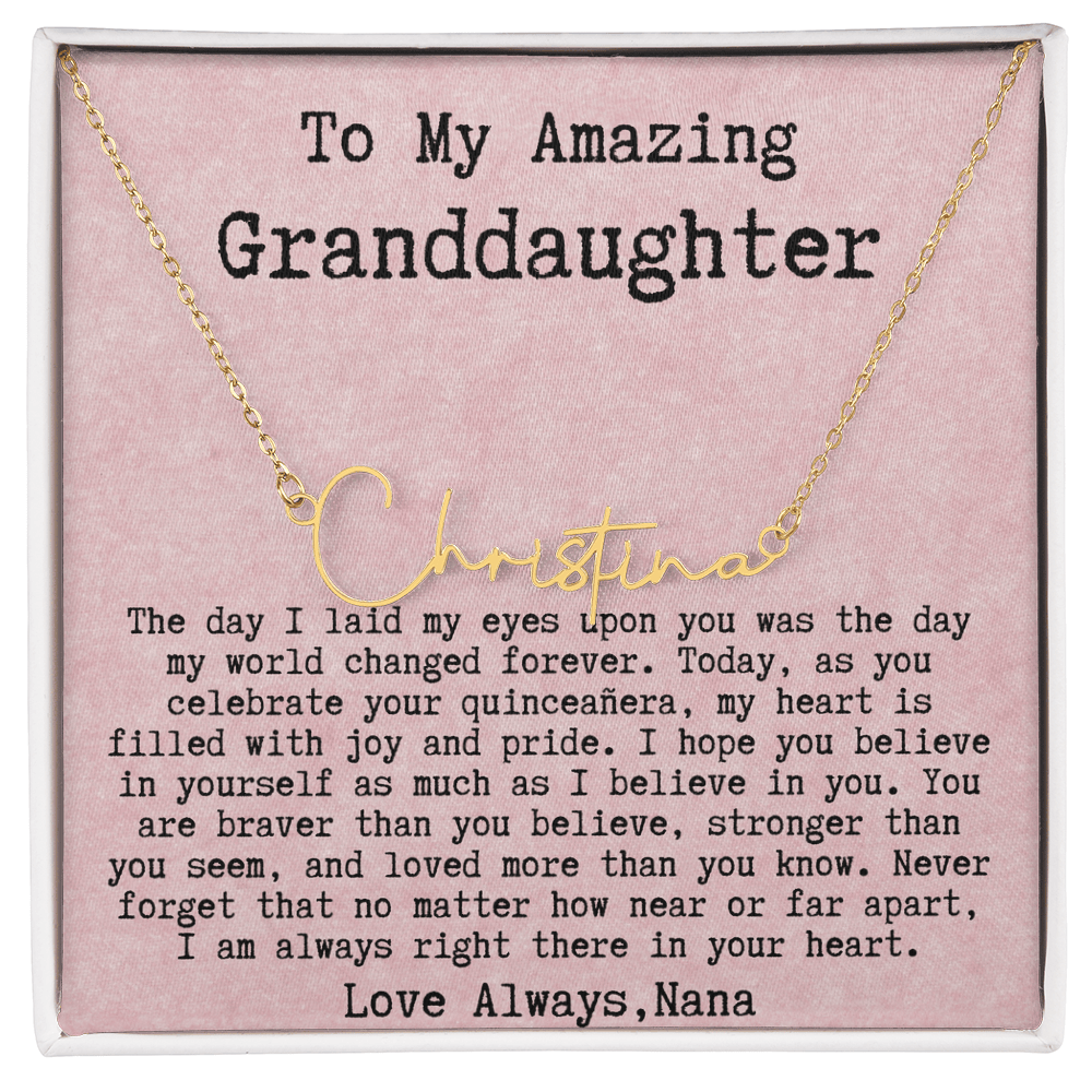 Personalized Quinceañera Gift from Nana to Granddaughter - Signature Style Name Necklace