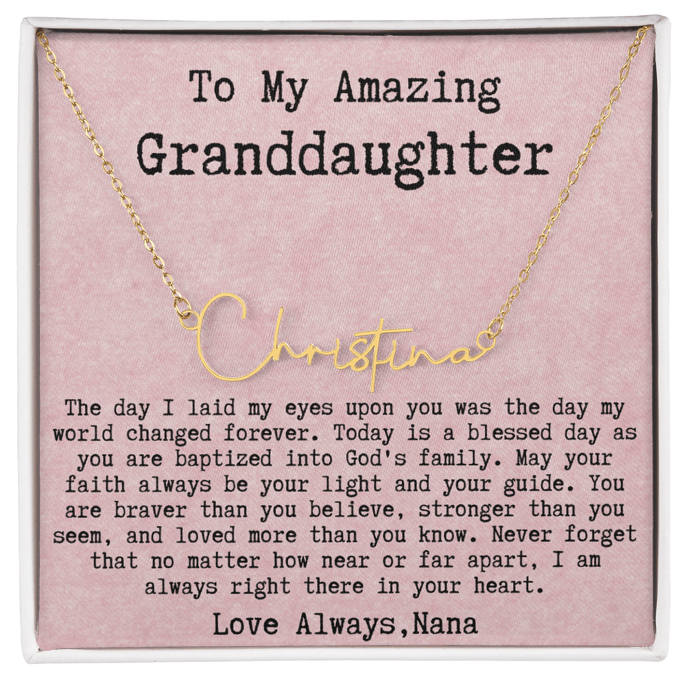 Personalized Baptism Gift from Nana to Granddaughter - Signature Style Name Necklace