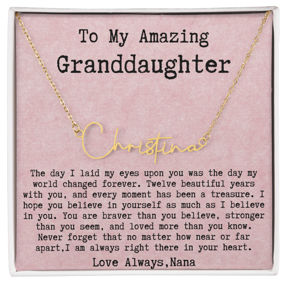 Personalized 12th Birthday Gift from Nana to Granddaughter - Signature Style Name Necklace