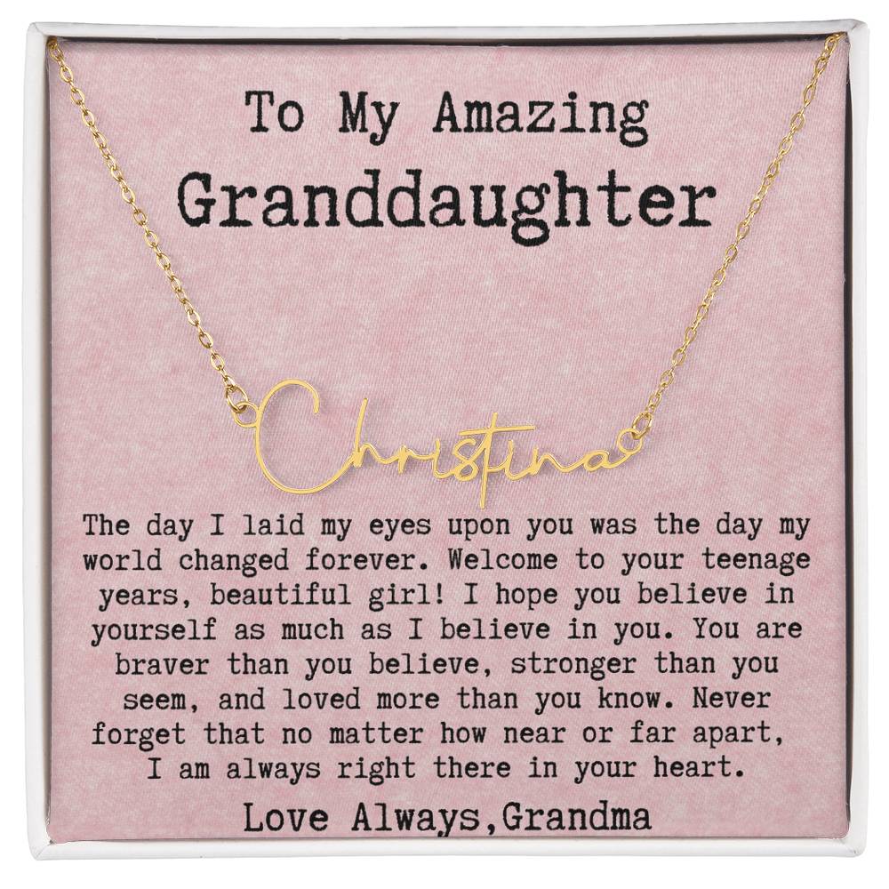 Personalized 13th Birthday Gift for Granddaughter from Grandma - Signature Style Name Necklace
