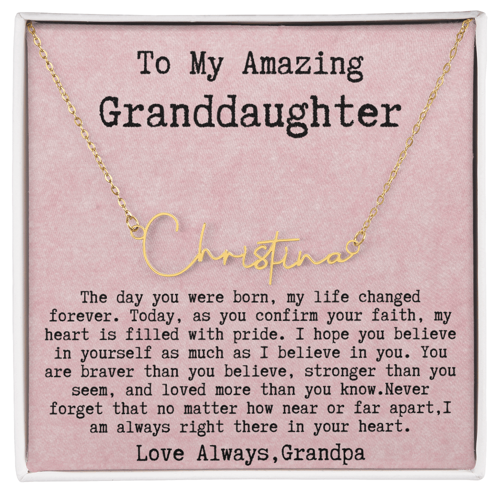 Personalized Confirmation Gift from Grandpa to Granddaughter - Signature Style Name Necklace