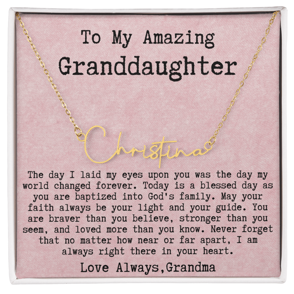 Personalized Baptism Gift from Grandma to Granddaughter - Signature Style Name Necklace
